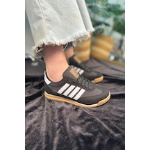 Unisex Ortopedik Spor Ayakkabı Şeritli Bağcıklı Alçak Düz Kaymaz Taban Hafif Yürüyüş Sneaker 1595 Siyah - Beyaz