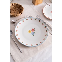 Liora Çiçek Desenli 25 Cm Porselen Servis Tabağı - 6 Adet Pembe