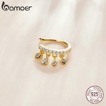 Novahub Bamoer 1 Parça 925 Ayar Gümüş Hipoalerjenik Damızlık Şeffaf Cz Kulak Klipsi Gümüş