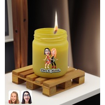Bk Gift Kişiye Özel Dtf Anne Kız Karikatürlü Sarı Renkli Cam Kavanozda Kokulu Mum-1, Arkadaşa Hediye, Anneye Hediye, Doğum Günü Hediyesi