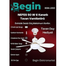 Begin Tavan Duy+50 w 6 Kanatlı Tavan Vantilatör Uzaktan Kumandalı Led Işıklı Beyaz