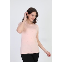 Ella Camelia Kadın Taş Detaylı Bluz 19E056 Pudra