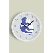 Sevimli Kediler - İkiz Çocuk Odası Duvar Saati - 35cm - Önü Camlı Beyaz Kasa - Sessiz Mekanizma Beyaz
