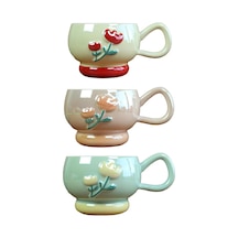 Pastel Çiçek Seramik Kahve Kupası Bm-2364 Beyaz - Çok Renkli