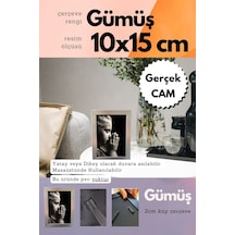 Fırçalı Gümüş-20mm Çerçeve Camlı 10x15 Cm Fotoğraf Resim Çerçevesi Ayaklı Veya Duvara Asma Yatay-dikey