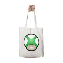 Art Hediye Super Mario Mushroom Green İki Tarafı Kalıcı Baskılı Yıkanabilir Okul Plaj Omuz Bez Çantası Çok Renkli