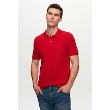 Ds Damat Regular Fit Kırmızı Pike Dokulu %100 Pamuk Kıvrılmaz Polo Yaka Nakışlı T-shirt 4HC14ORT51000 Kırmızı