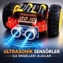 Masrokit U2l-7716 Ultrasonik Sensörlü Engelden Kaçan Robot Eğitim Kiti Sarı Motorlu