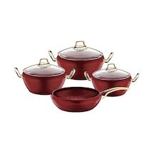Oms 7 Parça Kırmızı Mermaıd Granit Tencere Seti