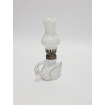 Kuğu Motifli Antika Porselen Gaz Lambası 016 Beyaz