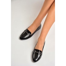 Fox Shoes Y290110008 Siyah Rugan Toka Detaylı Günlük Kadın Babet Siyah