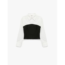 Koton Slim Fit Uzun Kollu İki Farklı Kumaş Kullanımlı Korse Detaylı Gömlek Beyaz 6wak60074uw Beyaz
