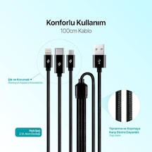 Lexroo Alumicable Trio Şarj Kablosu 1mt. Type-c, Lightning, Micro Usb Standart