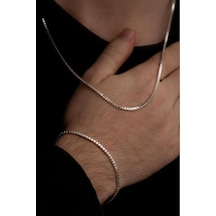 Erkek Gümüş Kolye Bileklik Set - 925 Ayar Küp Zincir Gümüş Set
