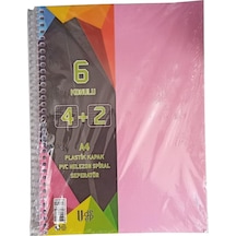 4+2 Ayraçlı Defter 6 Konulu 150 Yaprak 1 Adet 4 Kareli 2 Çizgili Spralli Plastik Kapak Seperatörlü Pembe