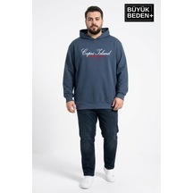 Süperlife Erkek Büyük Beden İnce Kapşonlu Capri Island Baskılı İnce Swatshırt Spr26bsw957-14 Mavi