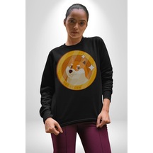 Doge Coin Unisex Siyah Baskılı Sweatshirt Siyah