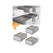 3 Adet - 8 Gözlü Gri Benekli Çekmece İçi Düzenleyici Organizer Xlarge Kumaş Gri Um Diğer