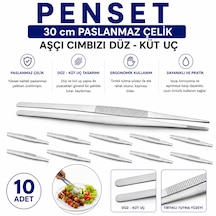 Penset 30 Cm Paslanmaz Çelik - Aşçı Cımbızı Düz-küt Uç 10 Adet