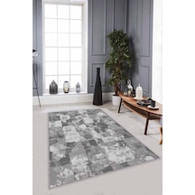 Gri Vintage Kaymaz Tabanlı Makinede Yıkanabilir Halı Su05n11