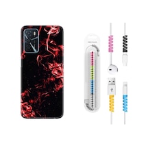 Oppo A16 Kılıf Kablo Koruyuculu Red Smoke 1745 Siyah