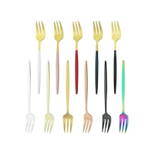 Kırmızı Ve Altın 6 Adet Renkli Çatal Seti Çay Kek Aperatif Çatal Yemek Takımı Çatal Bıçak Tak Çelik Çatal Bıçak Kaşık Tk. 56513159