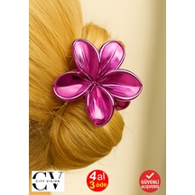 Metalik Fuşya Renk Lotus Mandal Saç Tokası 8 Cm Şık Ve Dayanıklı Fuşya
