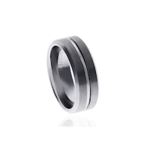 Erkek Gümüş Renk Çizgi Detay Tungsten Yüzük