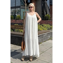 Madmext Beyaz Halter Yaka Askılı Uzun Basic Kadın Elbise Mg2163 Beyaz