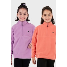 Lela Yumuşak Dokulu Fermuarlı Dik Yaka Şardonlu 2'Li Paket Çocuk Polar 5905002S2 Lila-Somon