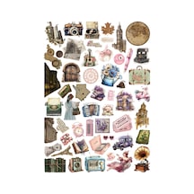 53 Adet Vintage Retro Tarihi Sticker Seti - Etiket Seti Scrapbook Bullet Journal Kahverengi