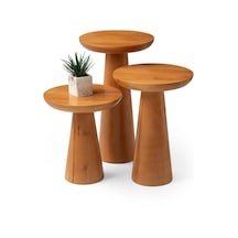 Ahşap 3 Lü Mantar Zigon Sehpa Natural Ağaç