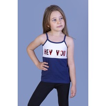 Toontoy Kız Çocuk Baskılı Kare Yaka Basic Atlet Lacivert