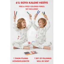 Bunny Hopp Çocuk Boyanabilir Uzun Kollu Pijama Takımı %100 Pamuk Yıkanabilir Ve Tekrar Boyanabilir Penye 6'lı Kalem Hediye Beyaz