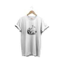 Hunting Avcılık Ördek Avı Baskılı Avcı Ve Av Köpeği Regular Fit Bisiklet Yaka T-shirt Beyaz