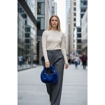Plush Studıo Istanbul Puff Pouch Mini Kol Çantası, Tavşan Tüyü Peluş Çanta Lacivert Lacivert