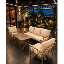 Miray Cappuccino Metal 311 Masalı Krem Balkon Bahçe Oturma Grubu Minderli Metal Bahçe Mobilyası Takımı