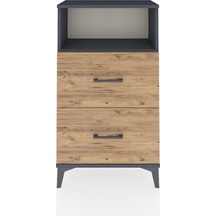 Arges Komodin Tek Raflı 2 Çekmeceli 60x30x106 Antrasit-çam Antrasit