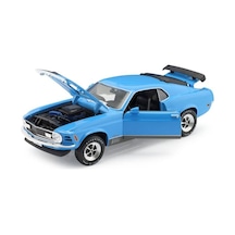 1970 Ford Mustang Mach 1 1:18 Ölçekli Klasik Araba Mavi Renkli 30 Cm Mavi