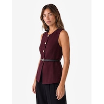 Koton Slim Fit Mücevher Düğmeli Bisiklet Yaka Kemerli Peplum Yelek Bordo 7wak20018uw
