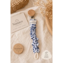Nunuco Atelier El Yapımı Emzik Askısı %100 Pamuk Kumaş Bpa İçermez Klips Güvenli Emzik Tutucu Açık Mavi - Beyaz