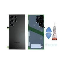 Samsung S24 Ultra Titanyum Siyah Uyumlu Kamera Camlı Arka Cam Batarya Pil Kapağı Telefon Arka Kapak