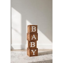 Baby Yazılı Ahşap Konsept Baby Shower Dekorasyon Kutu Set
