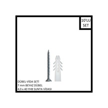 Dübel-vida Seti, Beyaz Dübel 7 Mm, 4,0x40 Yhb Sunta Vidası, 10 Adet