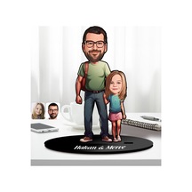 Bk Gift Kişiye Özel Baba-kız Karikatürlü Ahşap Biblo-1, Babalar Günü Hediyesi, Babaya Hediye Kobitmeyencom31607 Bk Gift