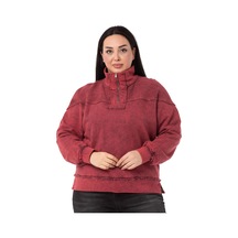 Büyük Beden Pis Dikişli Fermuarlı Yırtmaçlı Parça Boyalı Bordo Sweatshirt-bordo Bordo