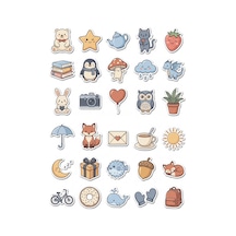 30 Adet Pastel Sevimli Karakter Sticker Seti - Ajanda Laptop Defter İçin Çok Renkli
