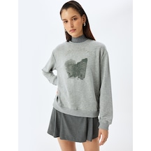 Koton Koton X Şahika Ercümen - Nakış Detaylı Baskılı Uzun Kollu Oversize Sweatshirt Gri 5wak10504ek Gri