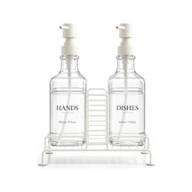 2'li Stantlı Ekru Sıvı Sabunluk Seti, Mutfak Ve Banyo İçin Tezgah Üstü Pompalı Sabun Ve Deterjan Dispenseri, 500 Ml X 2 12 Izgara