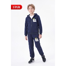 Fyk Kids 3 İplik Baskılı Fermuarlı Erkek Çocuk Eşofman Takımı Lacivert